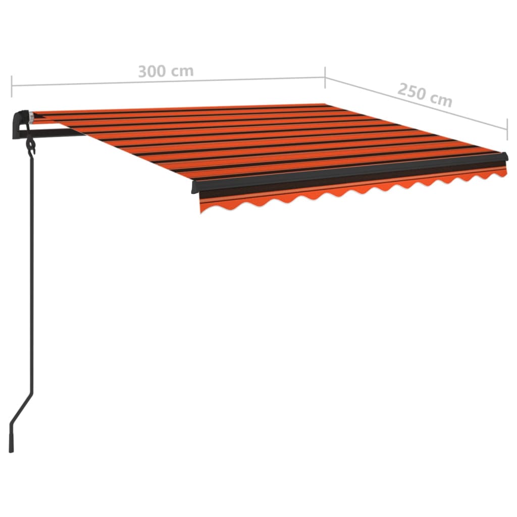vidaXL Markis manuellt infällbar med LED 3x2,5 m orange och brun