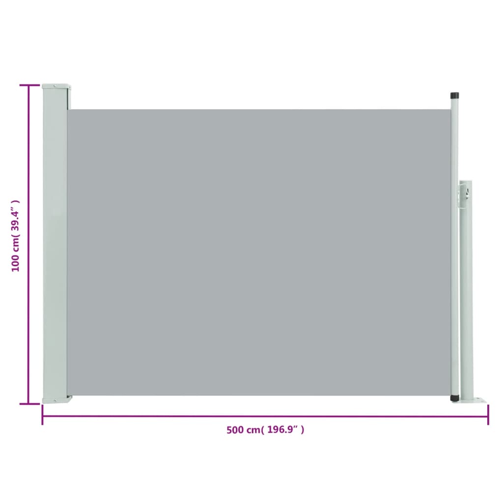 vidaXL Infällbar sidomarkis 100x500 cm grå