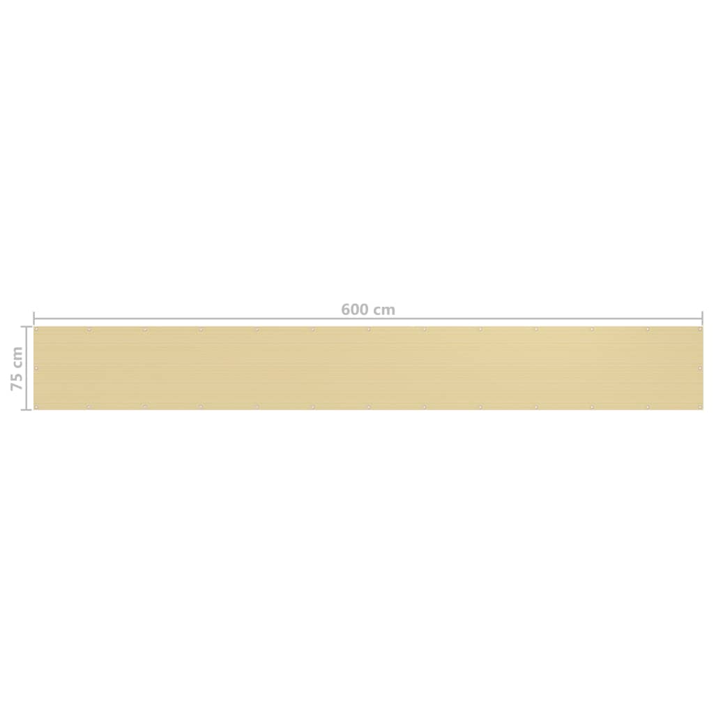 vidaXL Balkongskärm beige 75x600 cm HDPE
