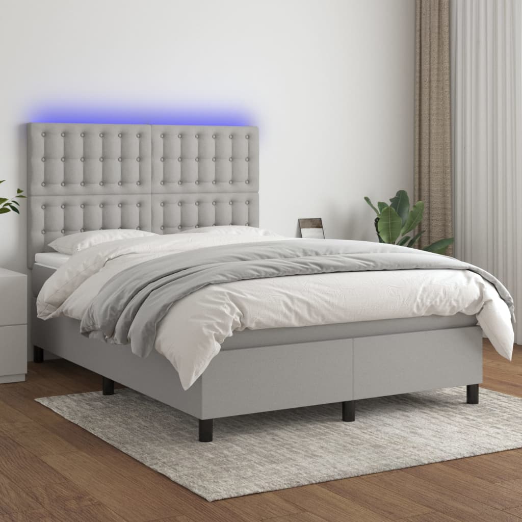 vidaXL Ramsäng med madrass & LED ljusgrå 140x190 cm tyg