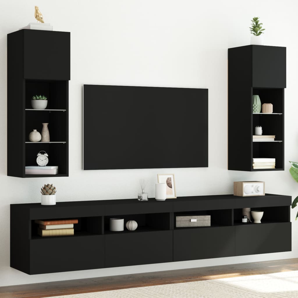 vidaXL TV-bänk med LED-belysning 2 st svart 30,5x30x90 cm