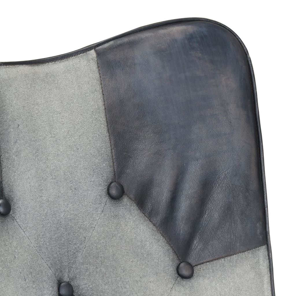vidaXL Fåtölj med fotpall grå äkta läder och kanvas