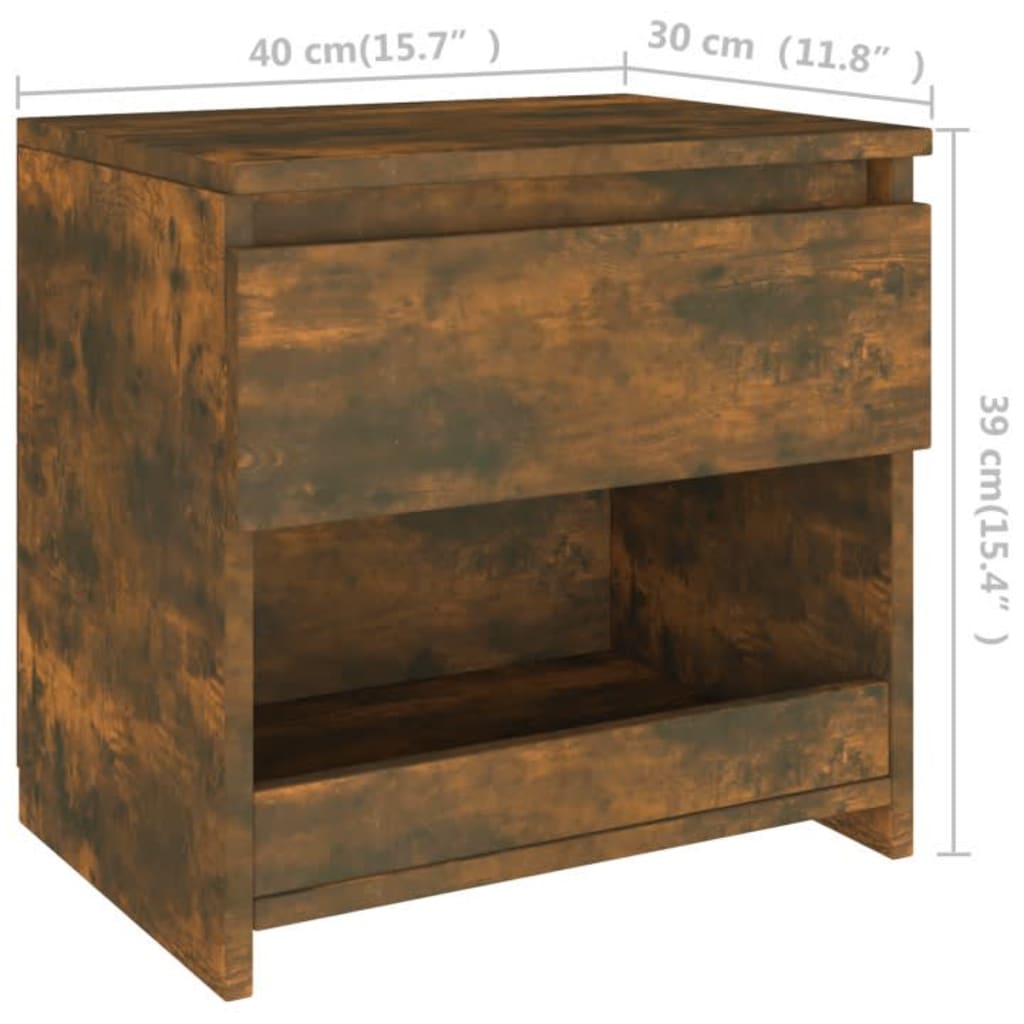 vidaXL Sängbord 2 st rökfärgad ek 40x30x39 cm konstruerat trä