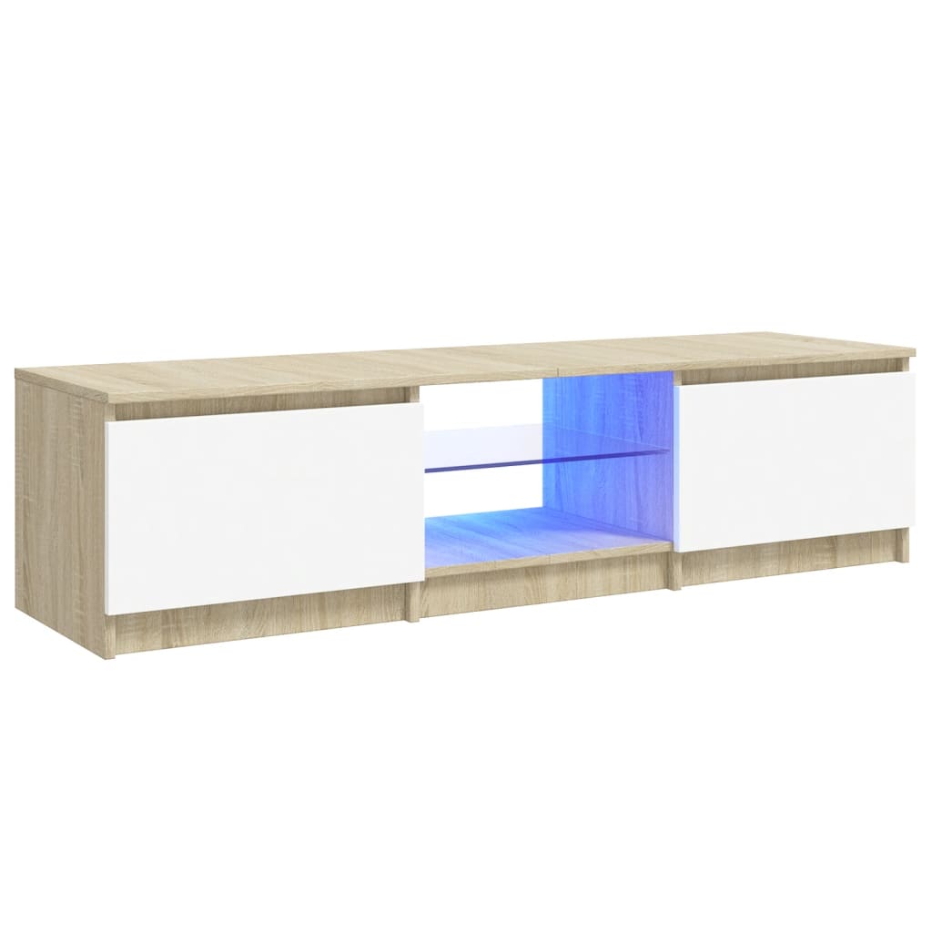 vidaXL TV-bänk med LED-belysning vit och sonoma-ek 140x40x35,5 cm