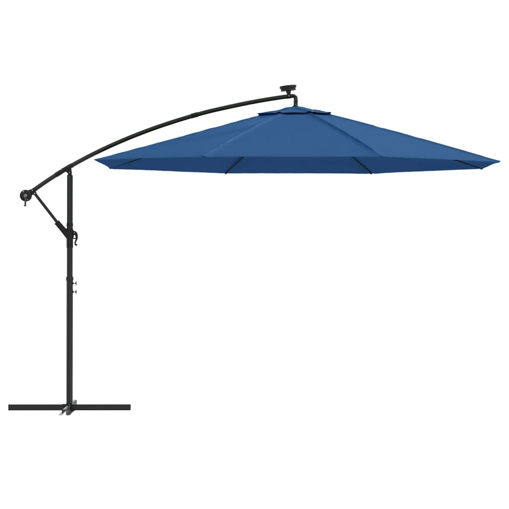 vidaXL Frihängande parasoll med LED azurblå 350 cm