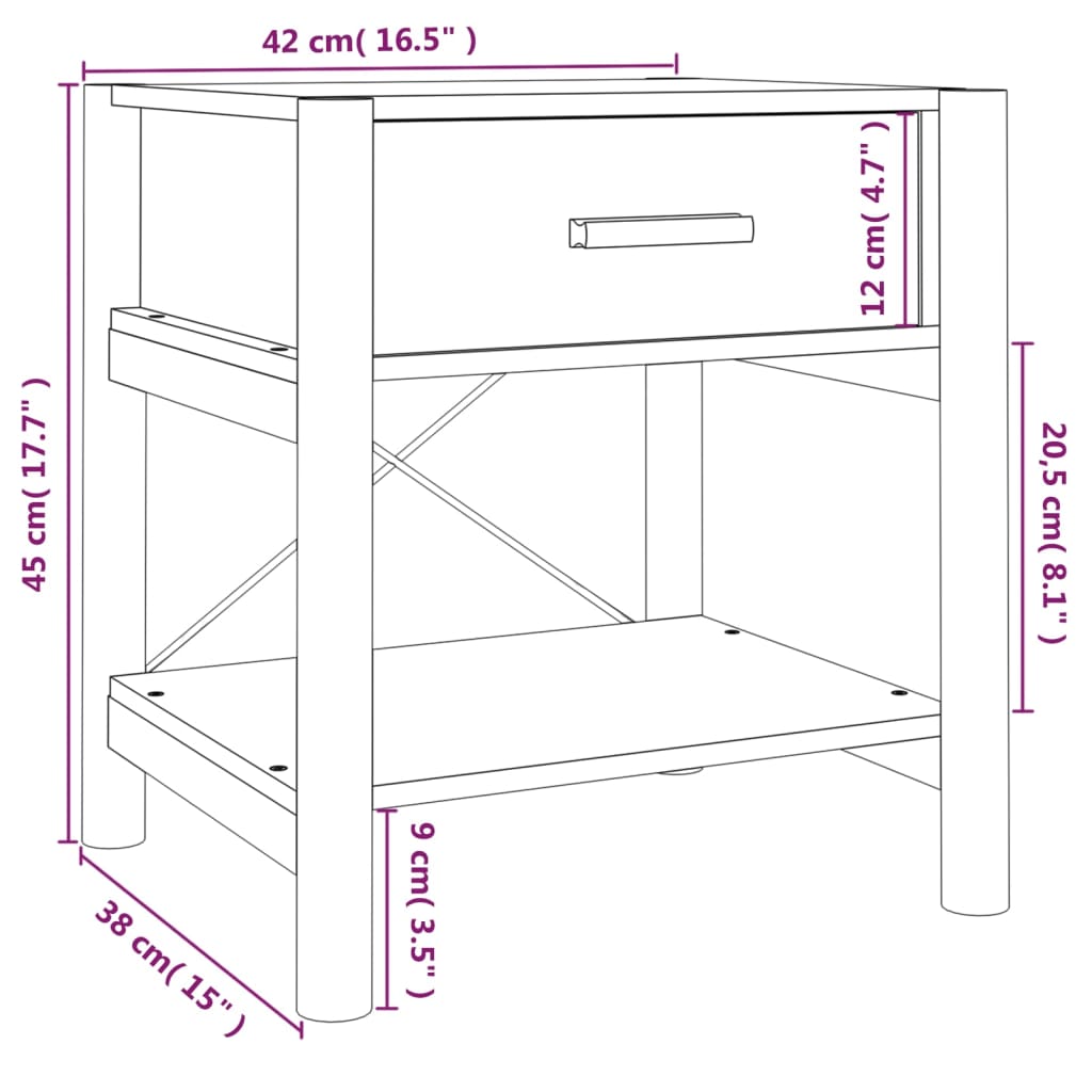 vidaXL Sängbord vit 42x38x45 cm konstruerat trä