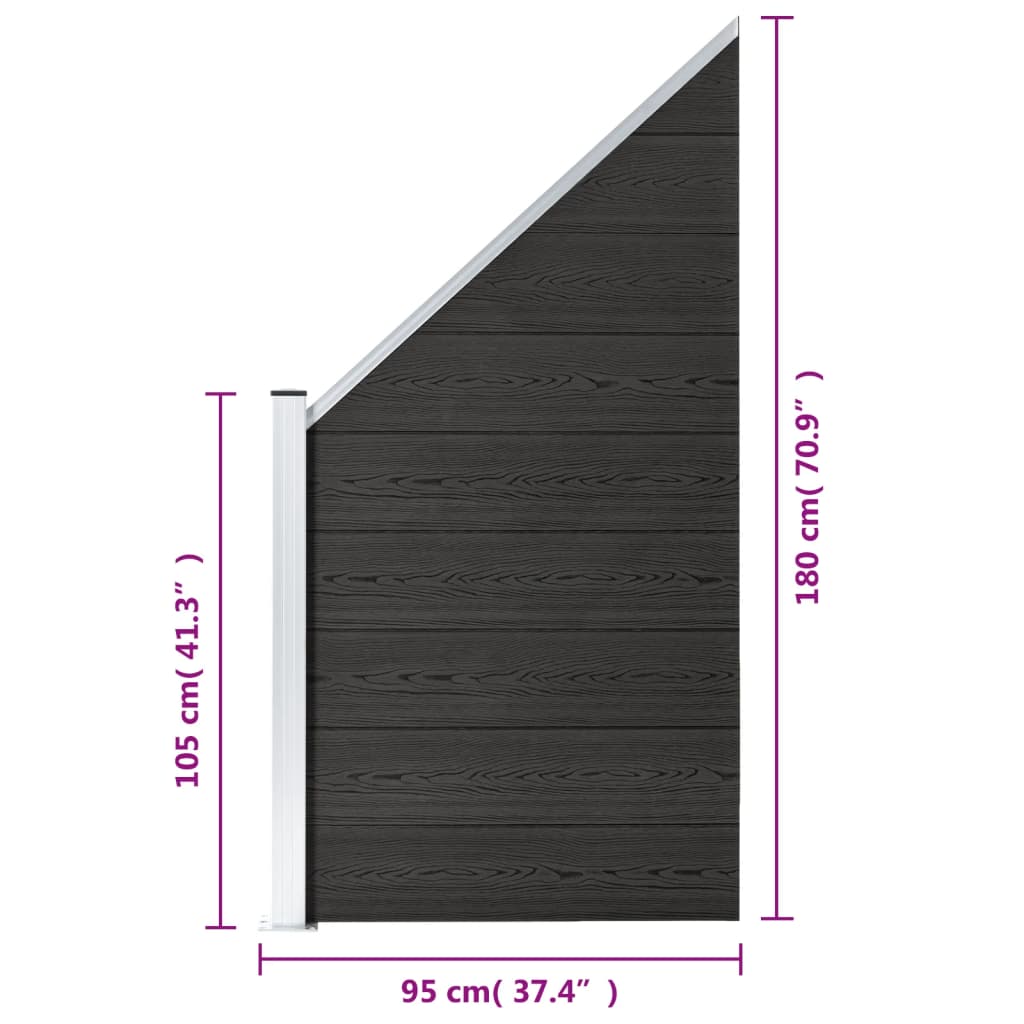 vidaXL Staketpanel WPC 95x(105-180) cm grå