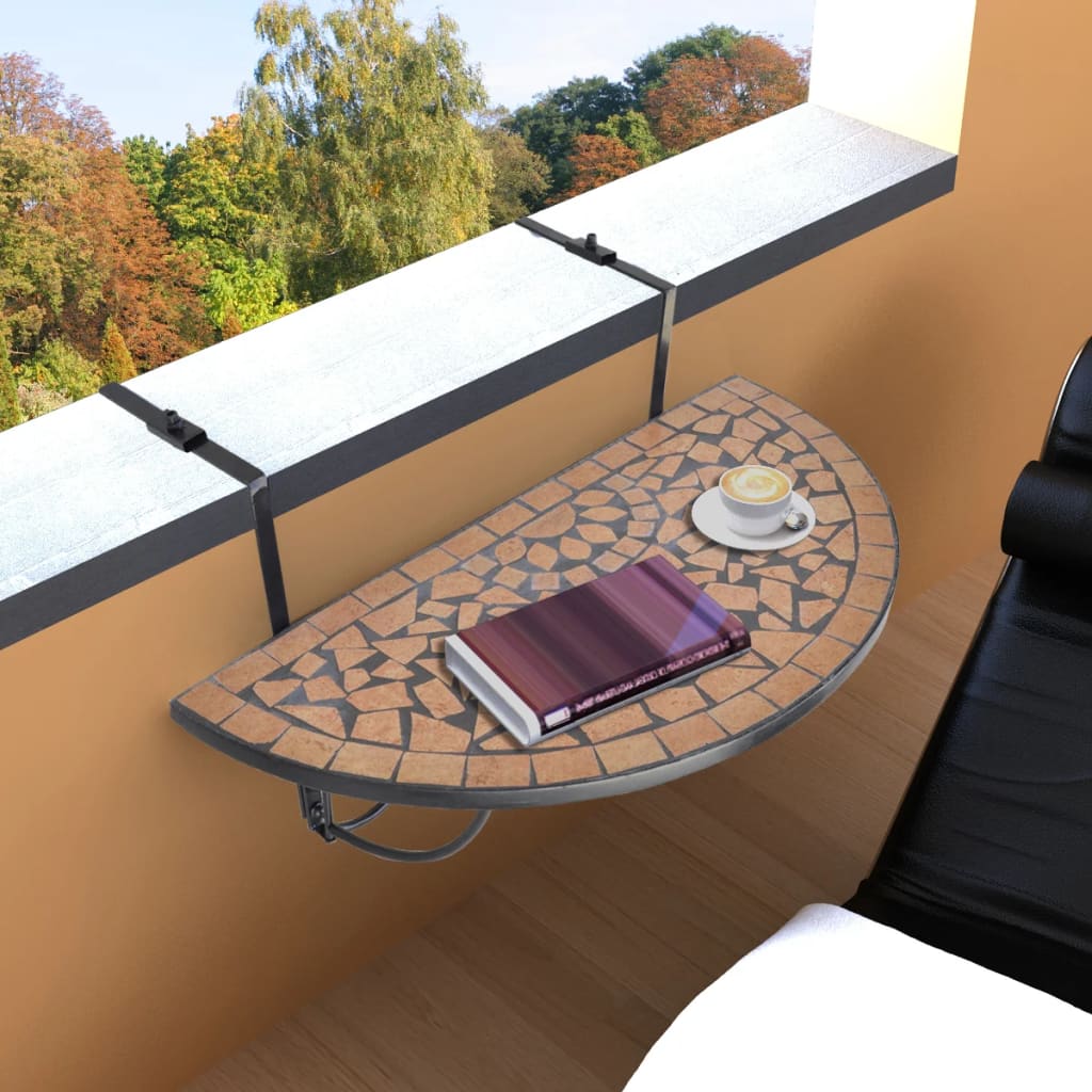 vidaXL Hängande balkongbord terrakotta och mosaik