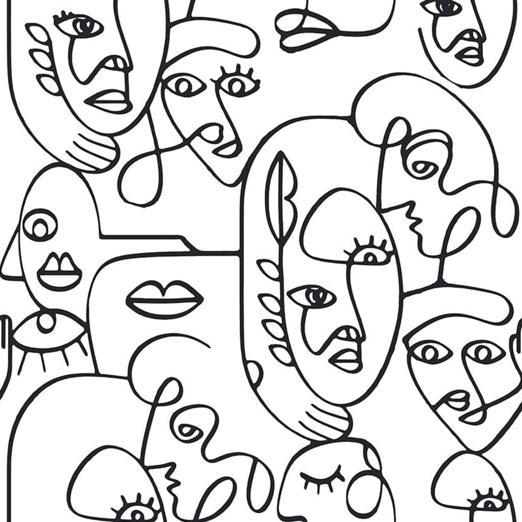 Noordwand Tapet Friends & Coffee Line Art Faces vit och svart