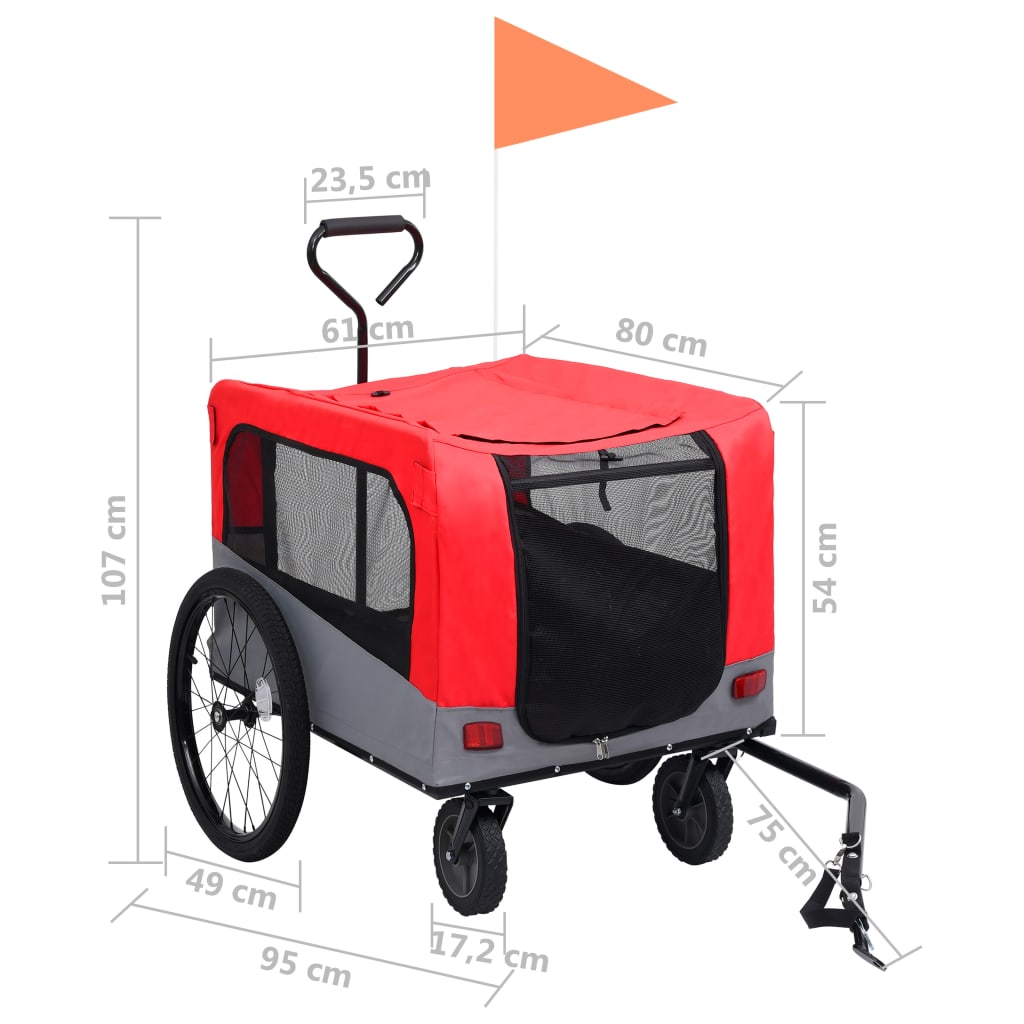 vidaXL Cykelvagn för husdjur och joggingvagn 2-i-1 röd och grå