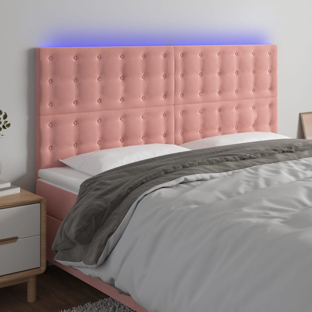 vidaXL Sänggavel LED rosa 200x5x118/128 cm sammet