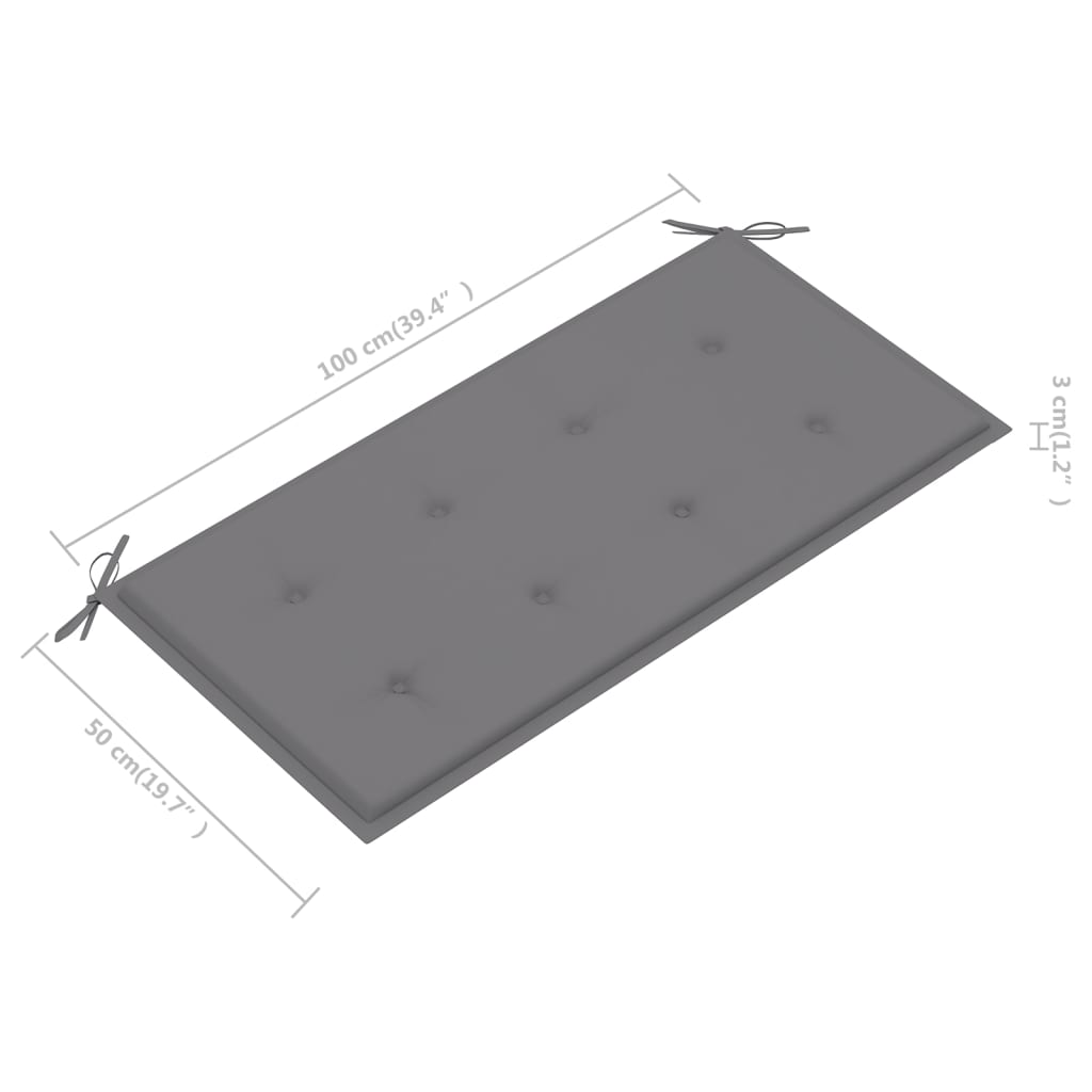 vidaXL Trädgårdsbänk med grå dyna 112 cm massiv teak