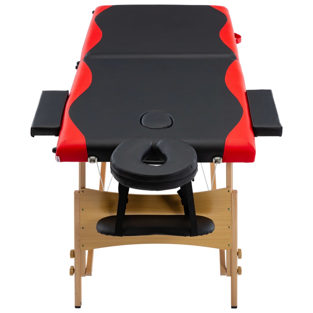 vidaXL Hopfällbar massagebänk 2 sektioner trä svart och röd