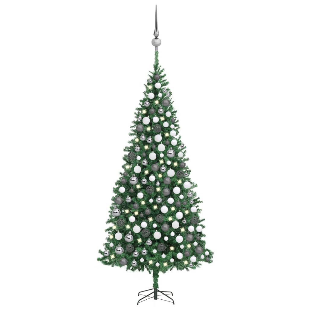 vidaXL Plastgran med LED och julgranskulor 300 cm grön