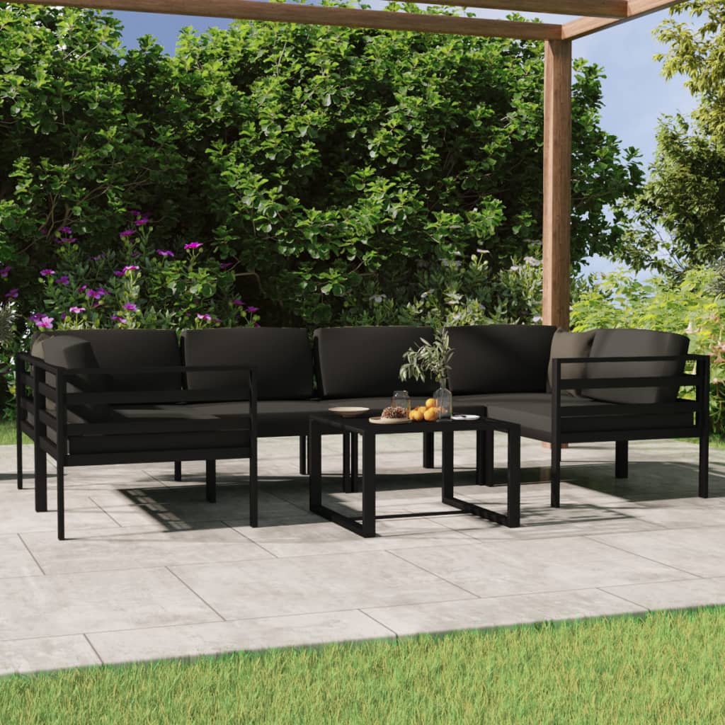 vidaXL Loungegrupp för trädgården 7 delar med dynor aluminium antracit
