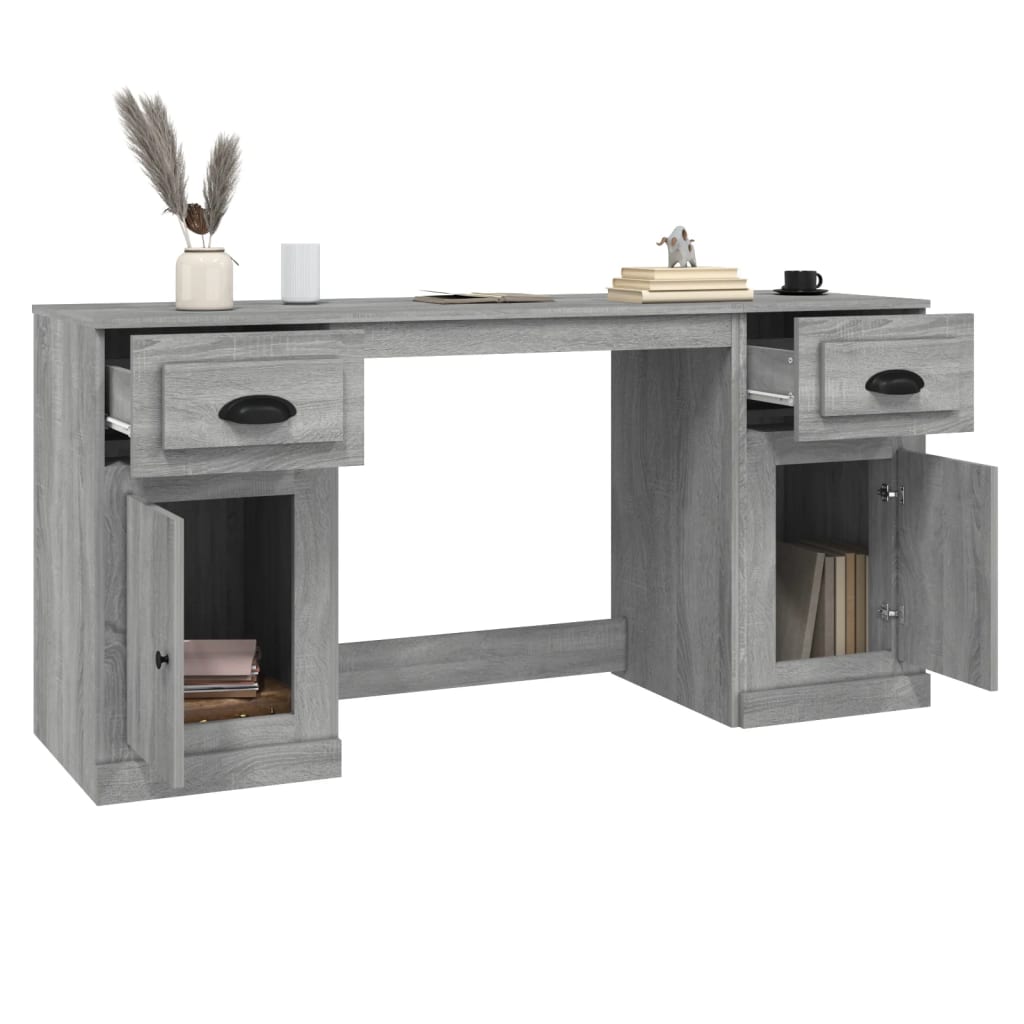 vidaXL Skrivbord med skåp grå sonoma konstruerat trä