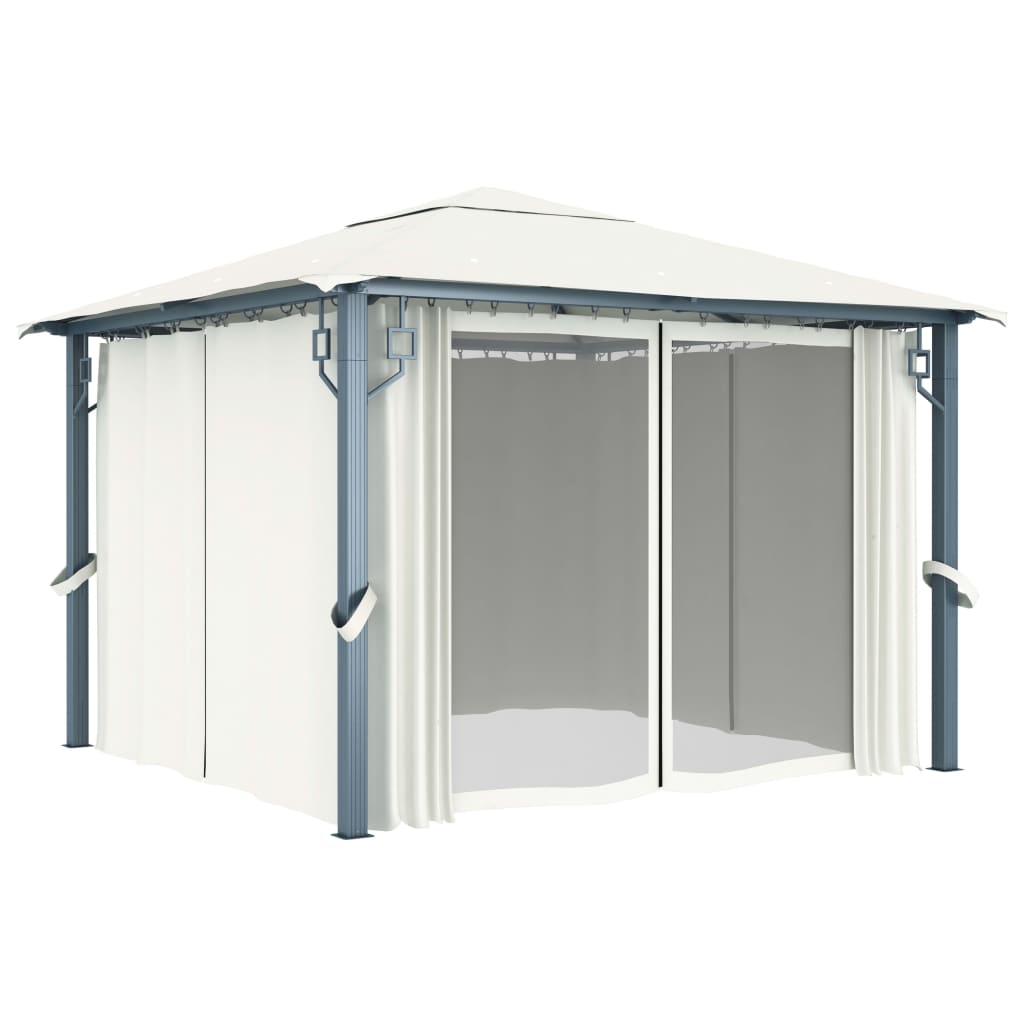 vidaXL Paviljong med draperier 300x300 cm gräddvit aluminium