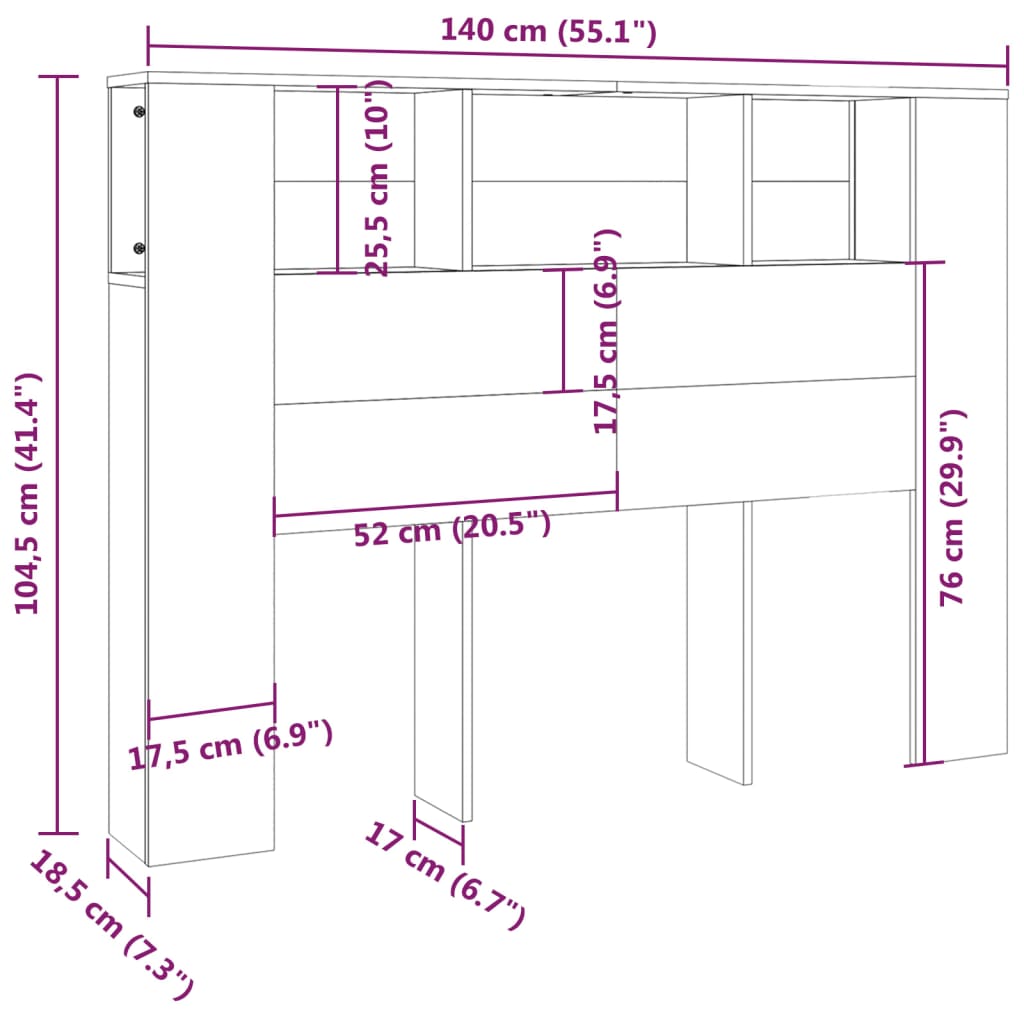 vidaXL Sänggavel med förvaring betonggrå 140x18,5x104,5 cm