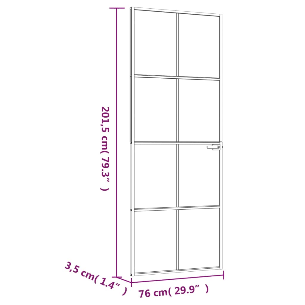 vidaXL Innerdörr 76x201,5 cm härdat glas och aluminium slim