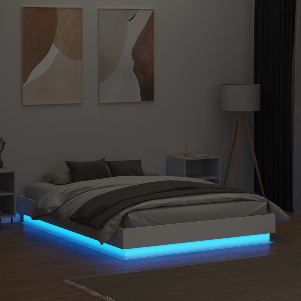vidaXL Sängram med LEDs vit 120x190 cm