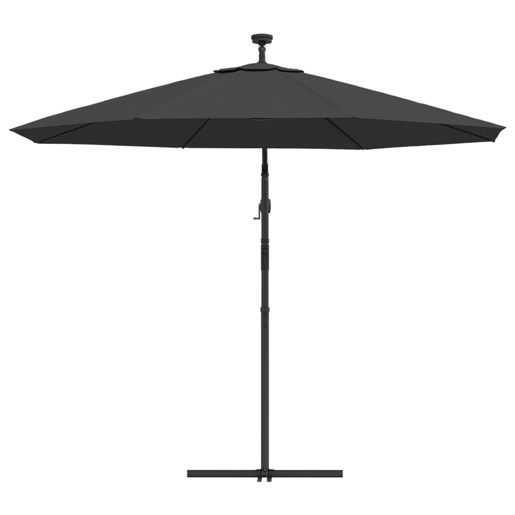 vidaXL Frihängande parasoll med LED och stålstång 300 cm antracit