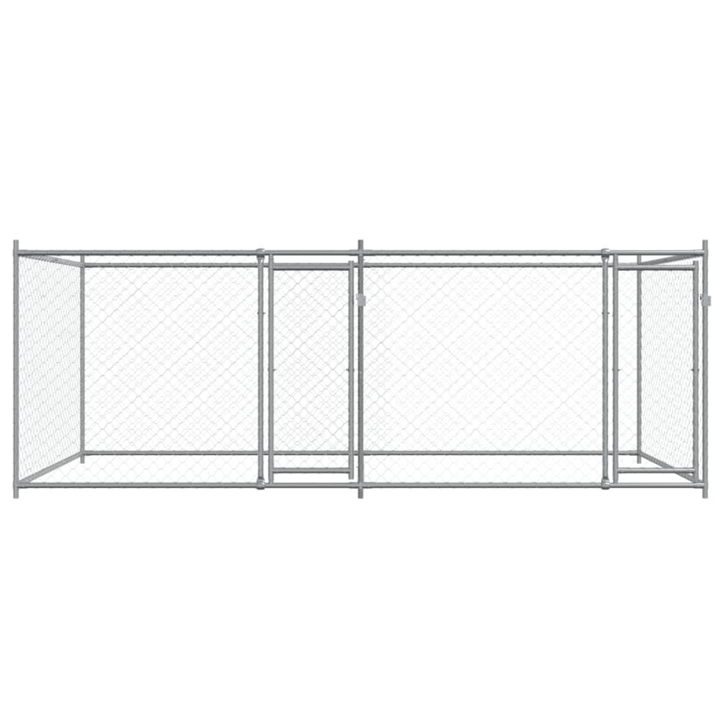 vidaXL Hundgård med dörrar grå 4x2x1,5 cm galvaniserat stål