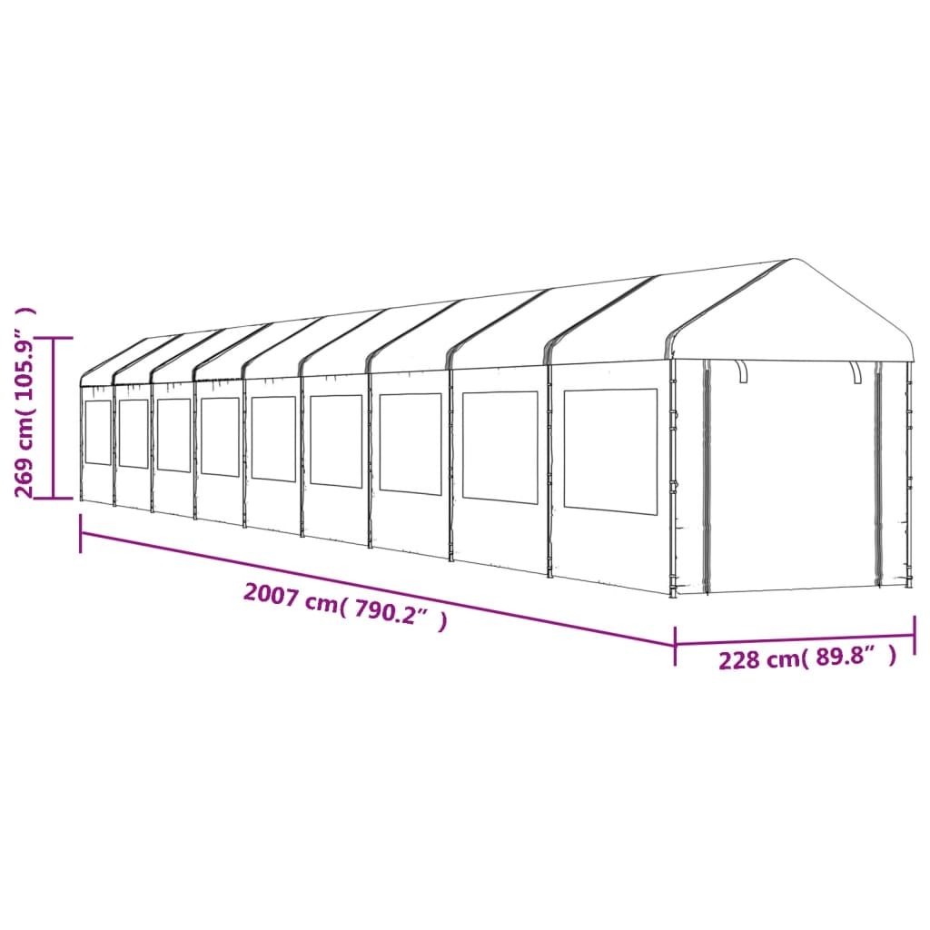 vidaXL Paviljong med tak vit 20,07x2,28x2,69 m polyeten