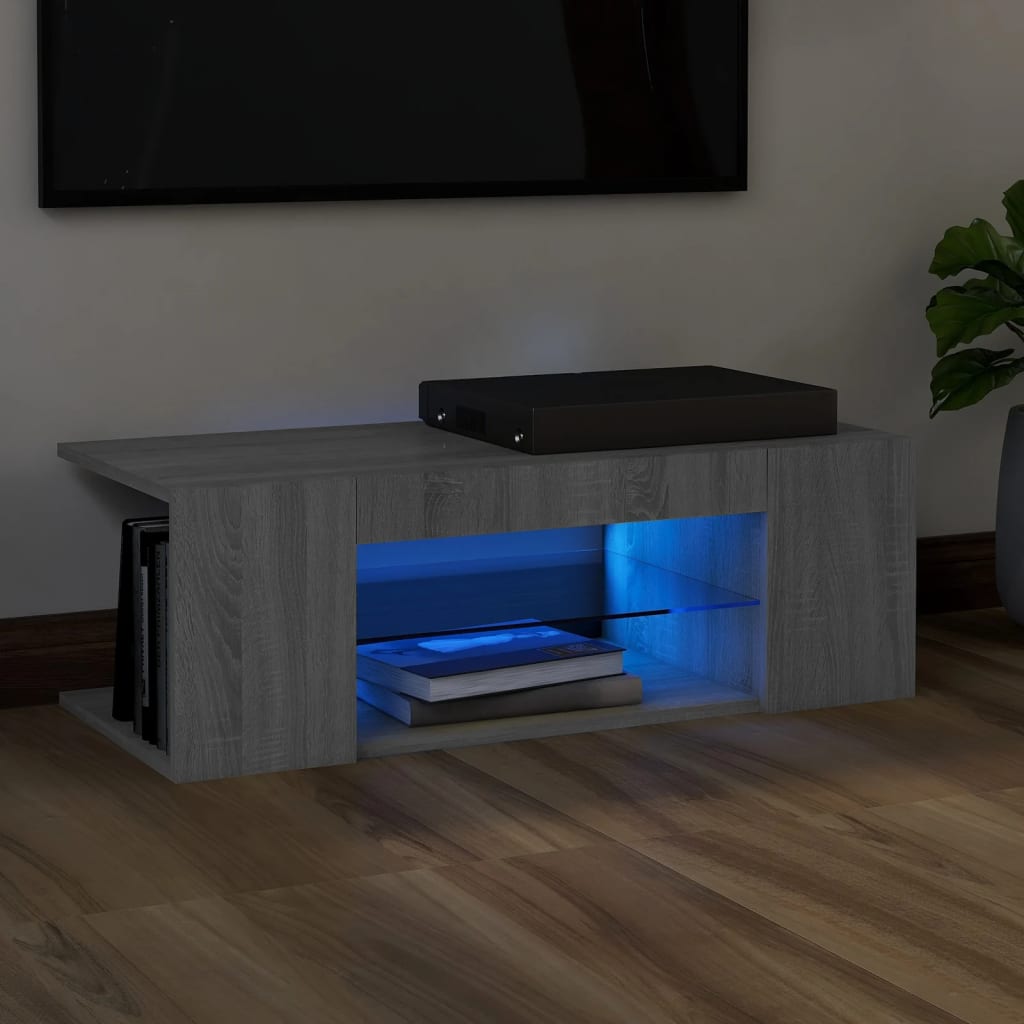vidaXL TV-bänk med LED-belysning grå sonama 90x39x30 cm