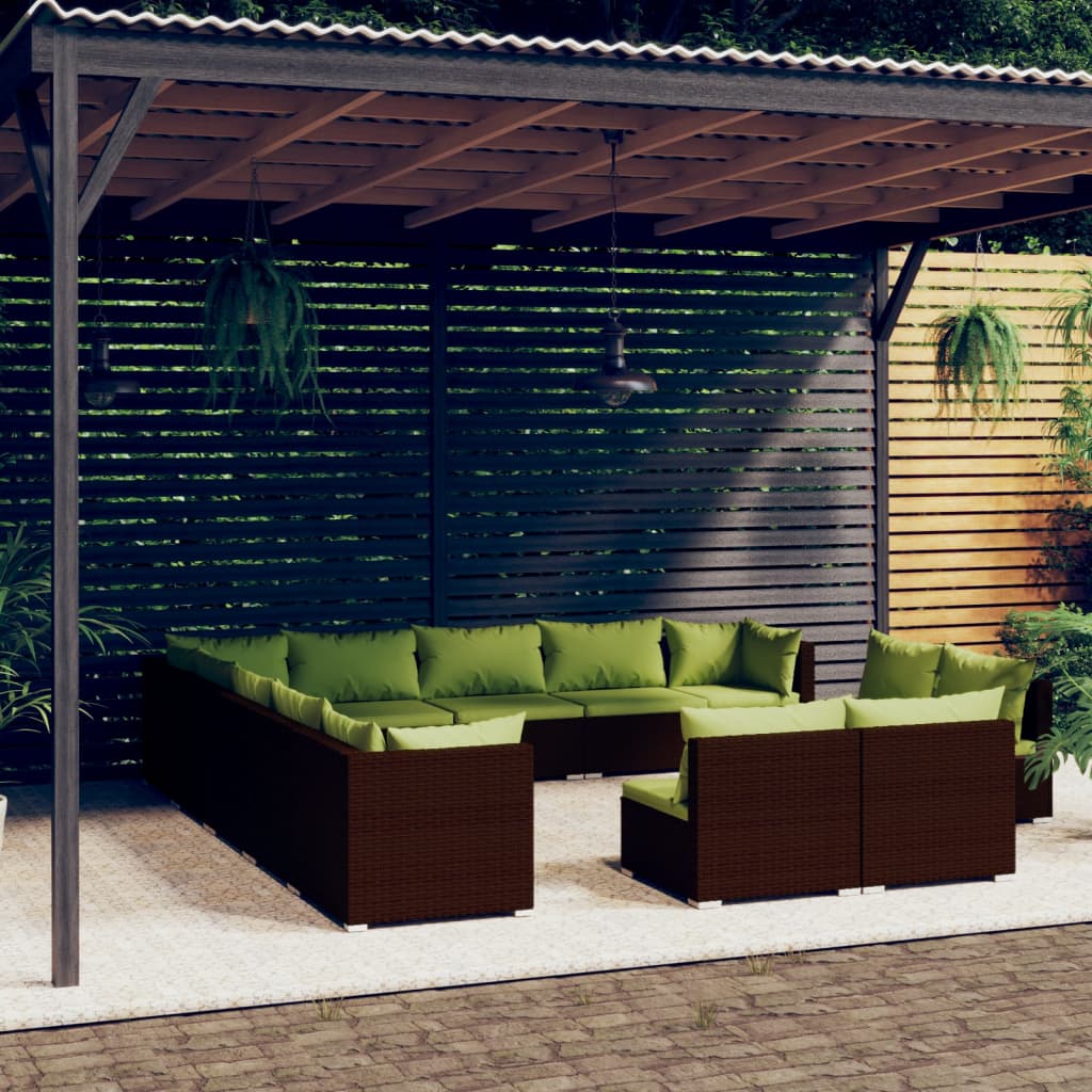 vidaXL Loungegrupp för trädgården med dynor 13delar brun konstrotting
