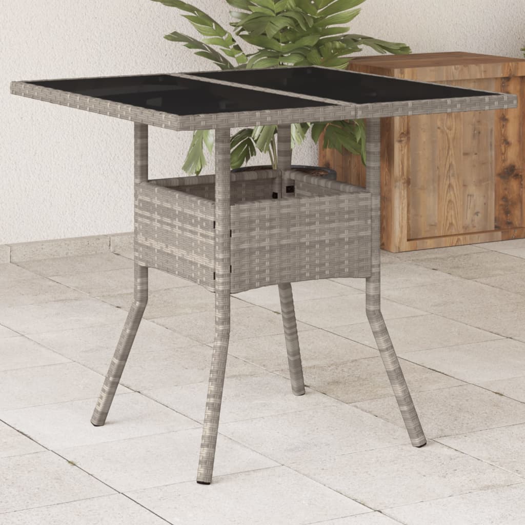 vidaXL Trädgårdsbord med glasskiva ljusgrå 80x80x75 cm konstrotting