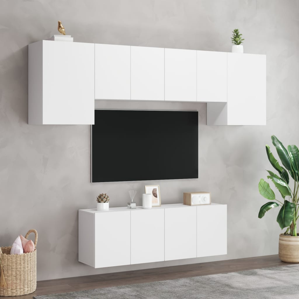 vidaXL Väggmonterade TV-enheter 6 delar vit konstruerat trä