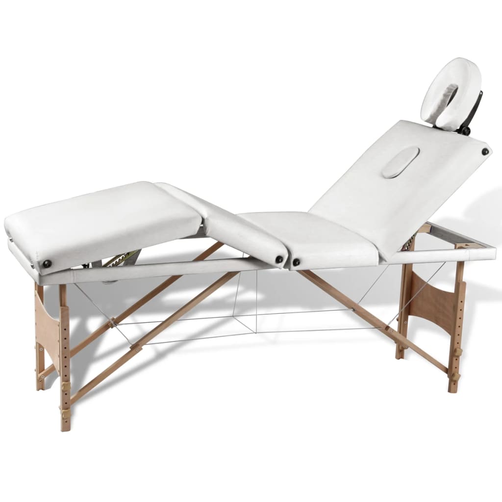 vidaXL Hopfällbar massagebänk med 4 sektioner träram gräddvit