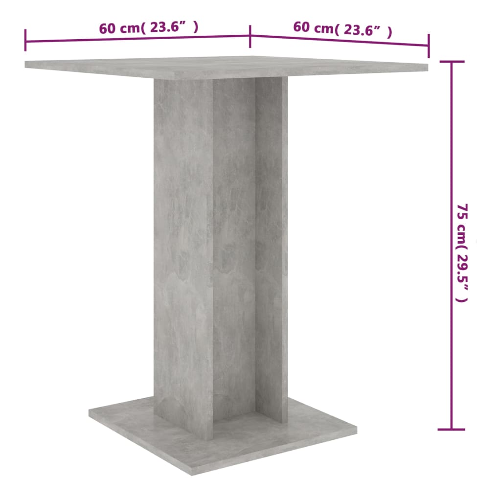 vidaXL Bistrobord betonggrå 60x60x75 cm spånskiva