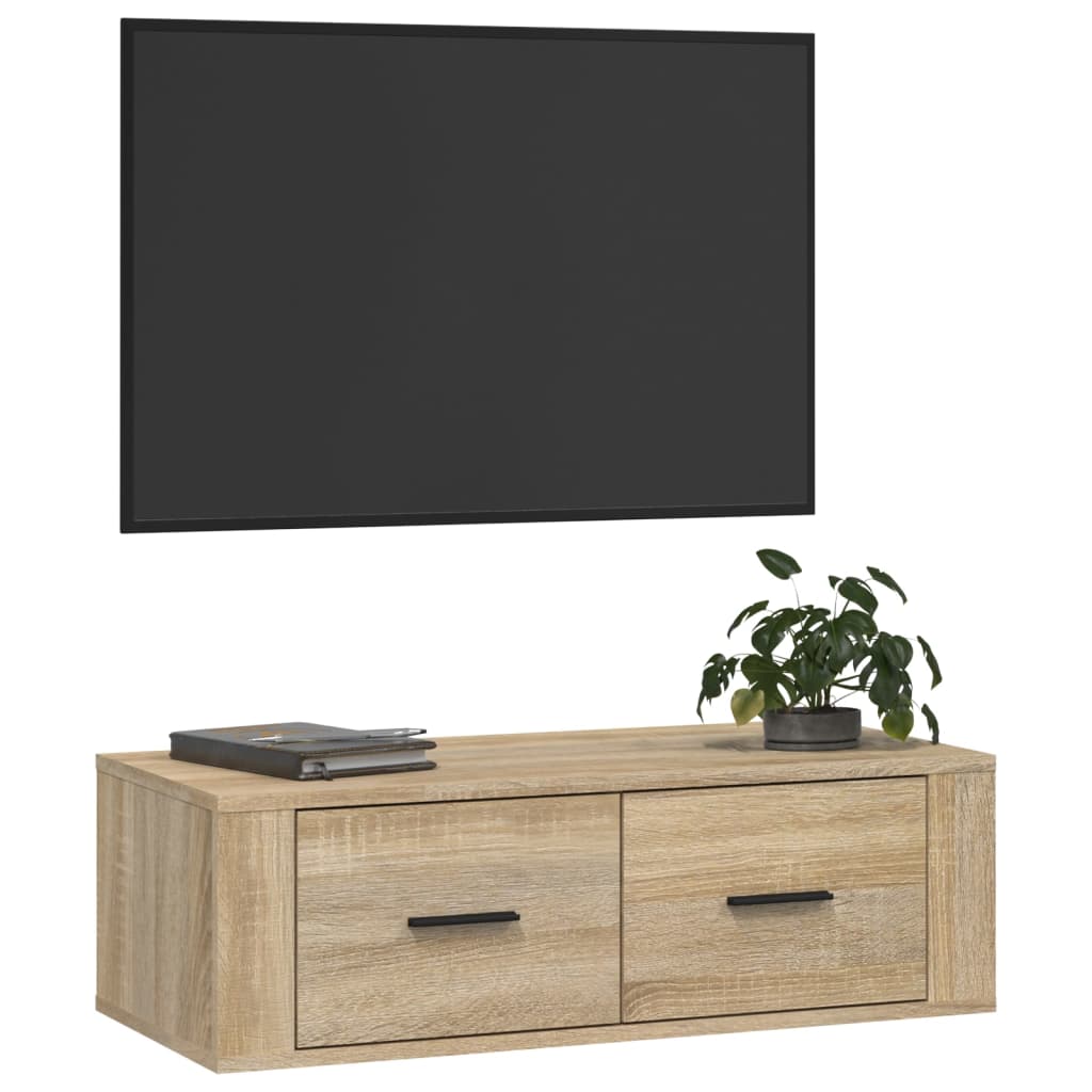 vidaXL Väggmonterad tv-bänk sonoma-ek 80x36x25 cm konstruerat trä
