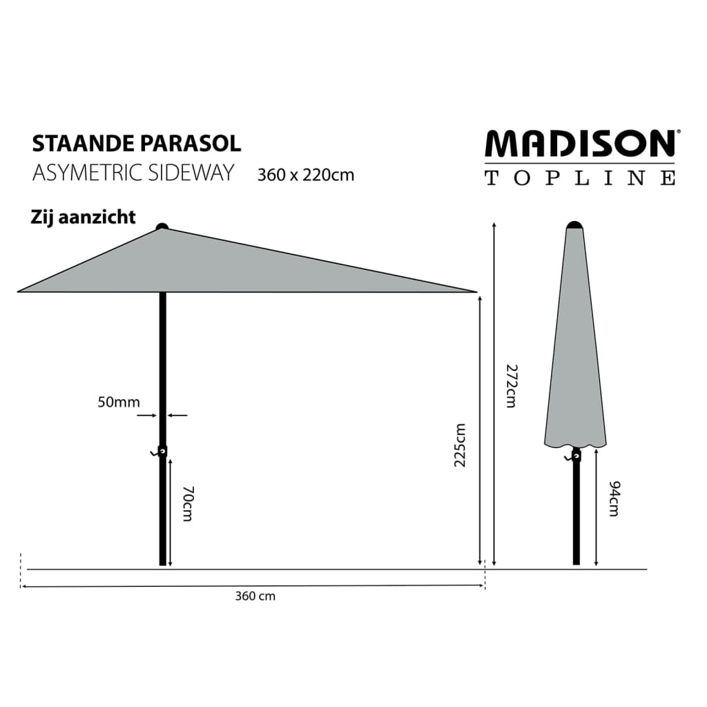 Madison Parasoll Asymmetric Sideway 360x220 cm ecru PC15P016
