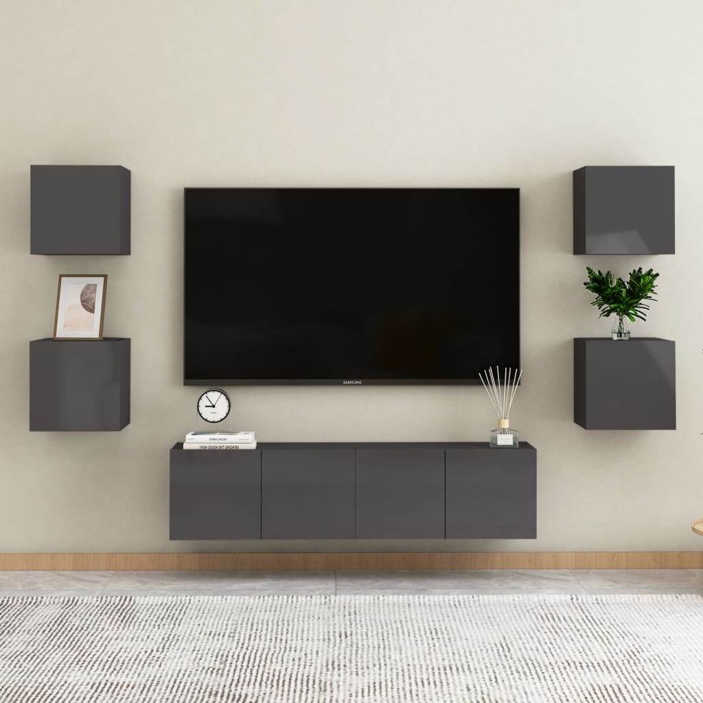 vidaXL Väggmonterad tv-bänk grå högglans 30,5x30x30 cm