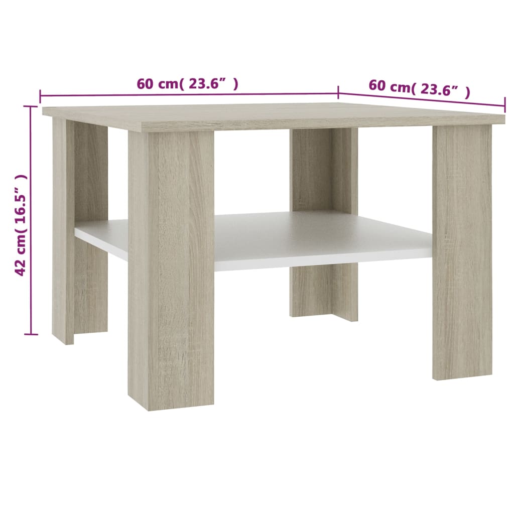 vidaXL Soffbord vit och sonoma-ek 60x60x42 cm konstruerat trä