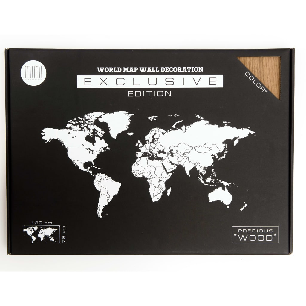 MiMi Innovations Väggdekoration världskarta Exclusive valnöt 130x78 cm