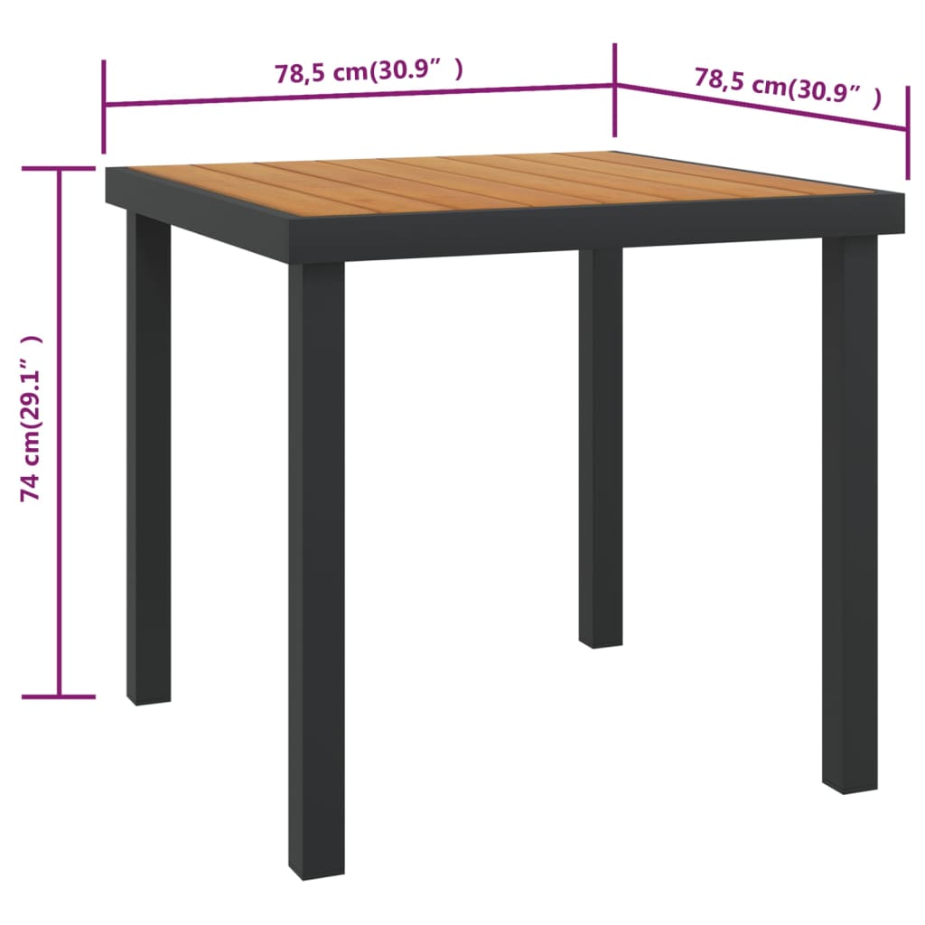 vidaXL Trädgårdsbord brun 78,5x78,5x74 cm aluminium och WPC