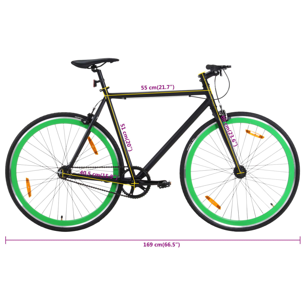 vidaXL Fixed gear cykel svart och grön 700c 51 cm