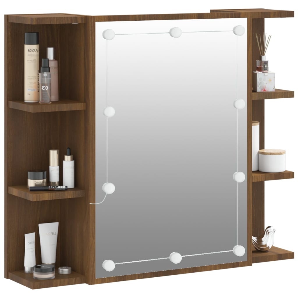 vidaXL Spegelskåp med LED brun ek 70x16,5x60 cm