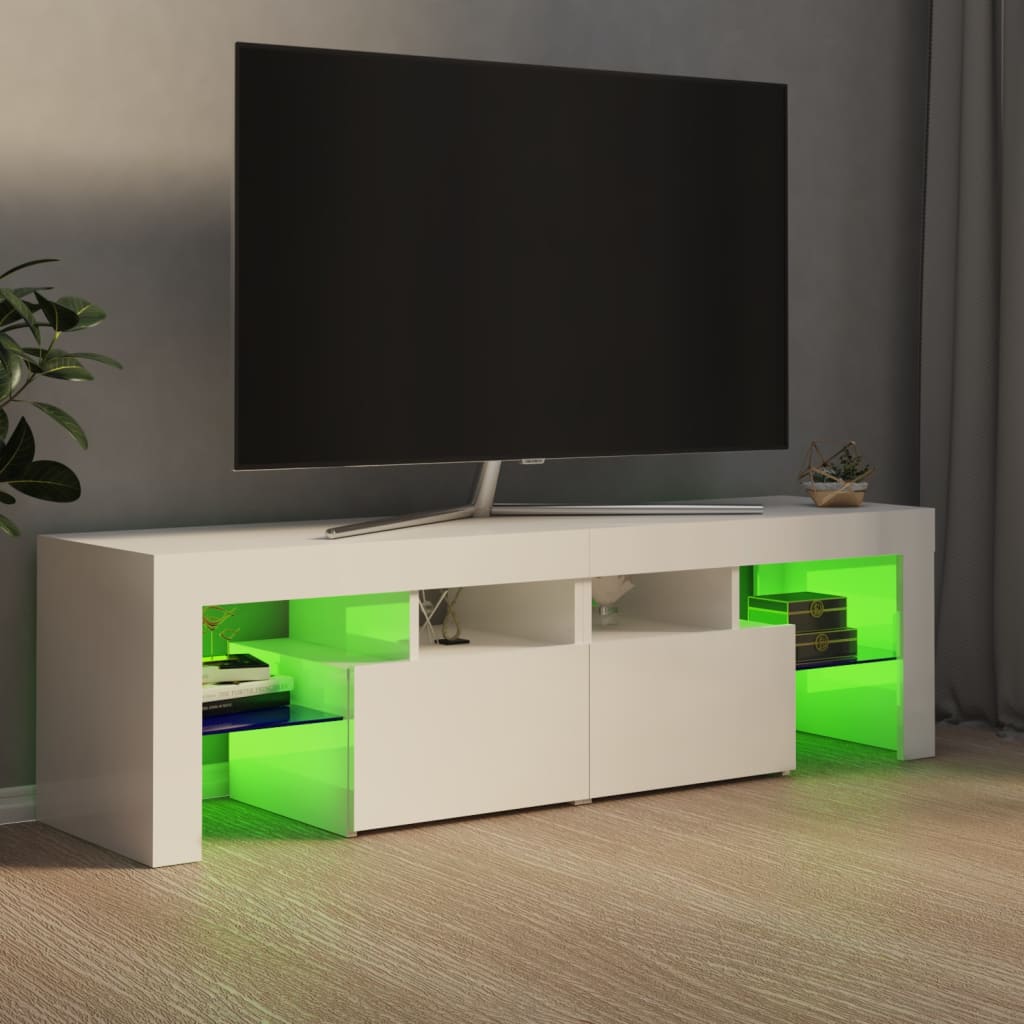 vidaXL Tv-bänk med LED-belysning vit högglans 140x36,5x40 cm