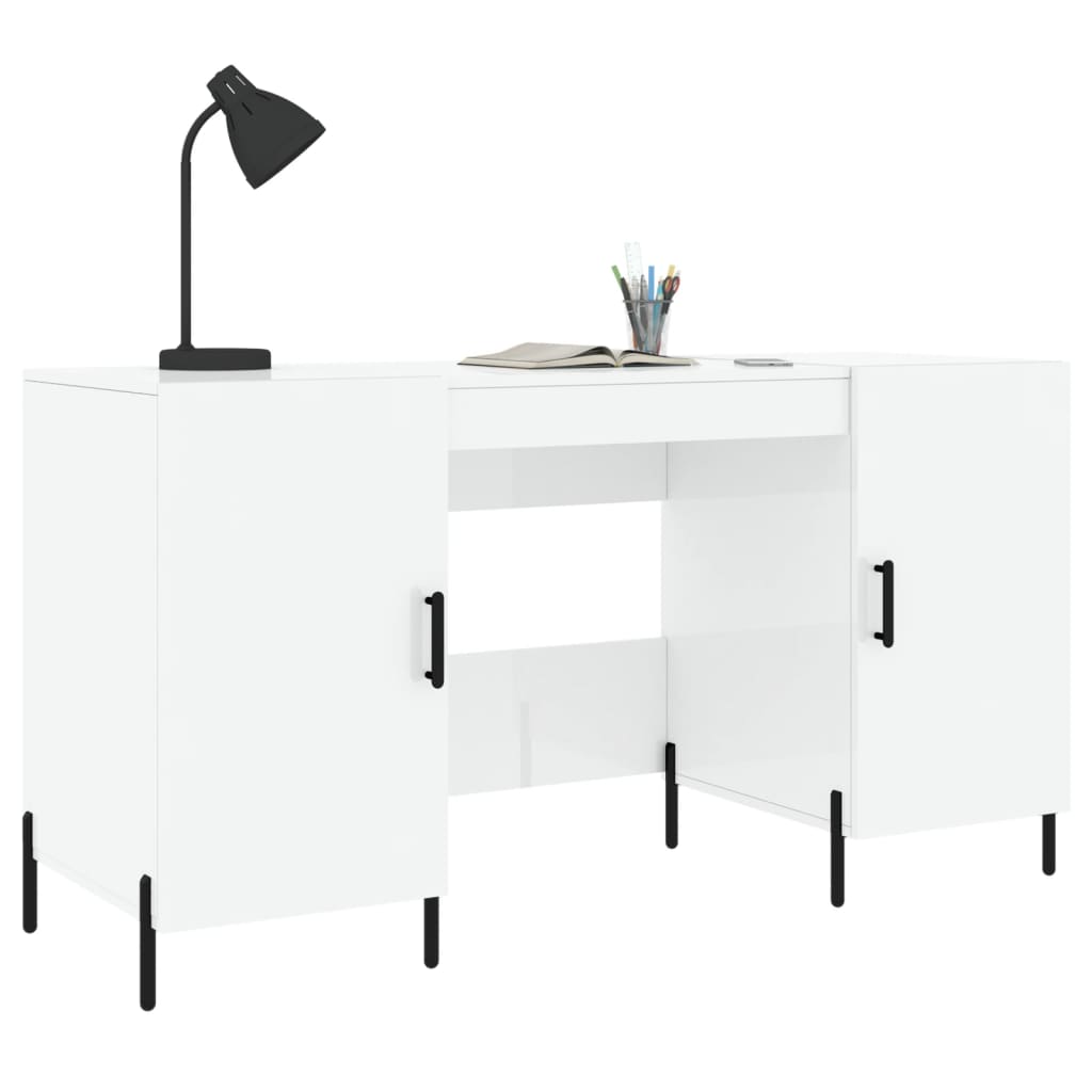 vidaXL Skrivbord vit högglans 140x50x75 cm konstruerat trä