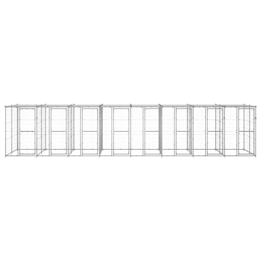 vidaXL Hundgård för utomhusbruk galvaniserat stål med tak 19,36 m²