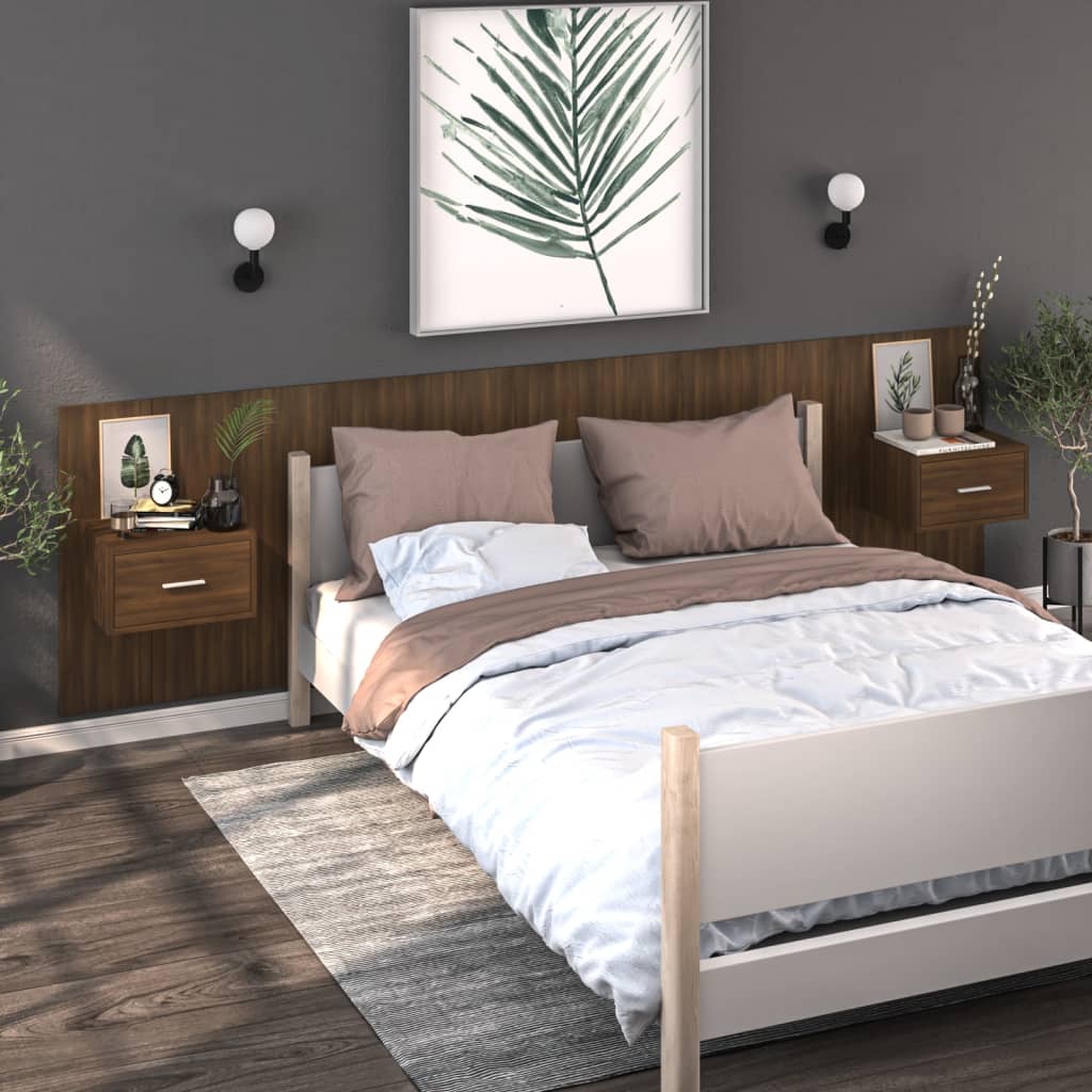 vidaXL Väggmonterat sängbord brun ek