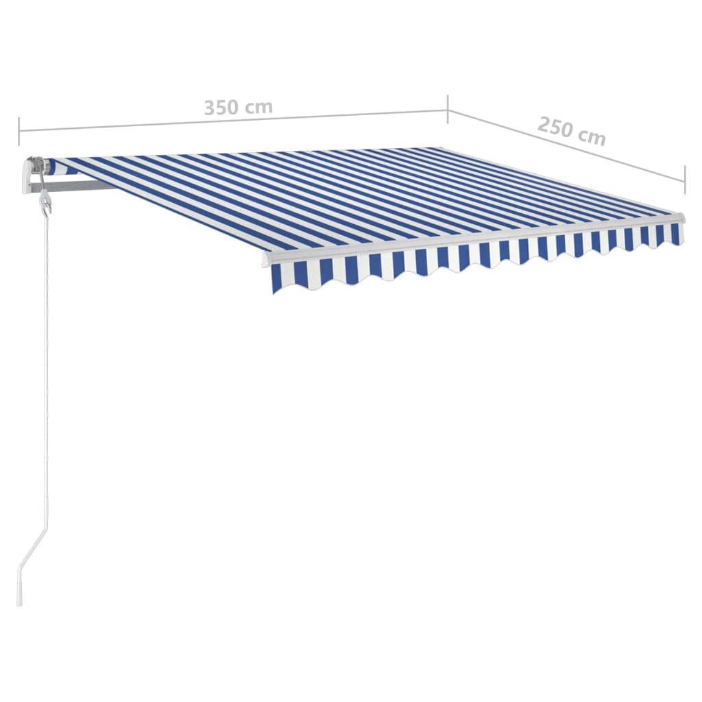 vidaXL Markis med stolpar manuellt infällbar 3,5x2,5 m blå och vit