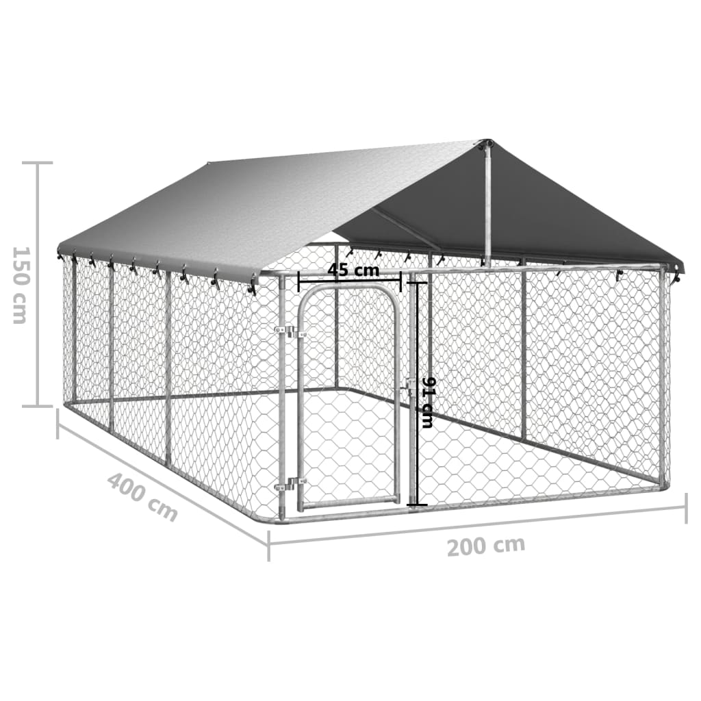 vidaXL Hundgård med tak för utomhusbruk 400x200x150 cm
