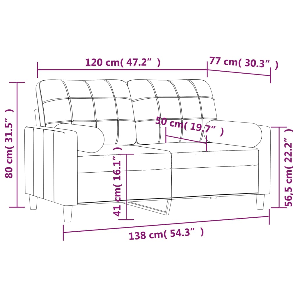 vidaXL 2-sitssoffa med kuddar och dynor ljusgrå 120 cm tyg