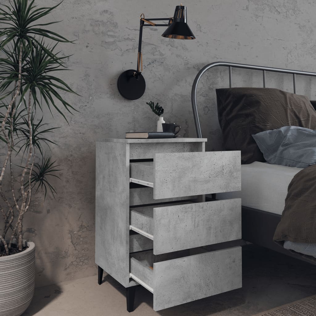 vidaXL Sängbord med metallben betonggrå 40x35x69 cm