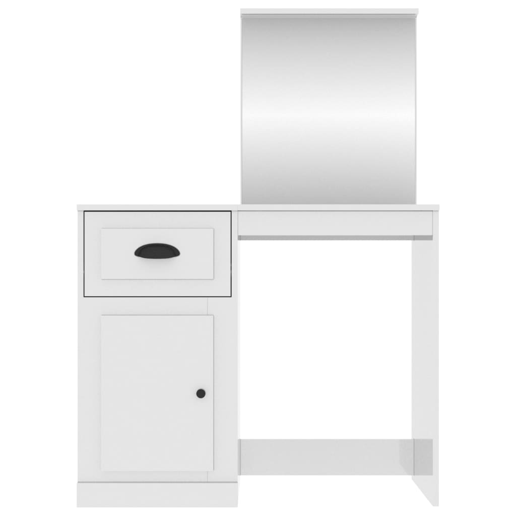 vidaXL Sminkbord med spegel högglans vit 90x50x132,5cm konstruerat trä